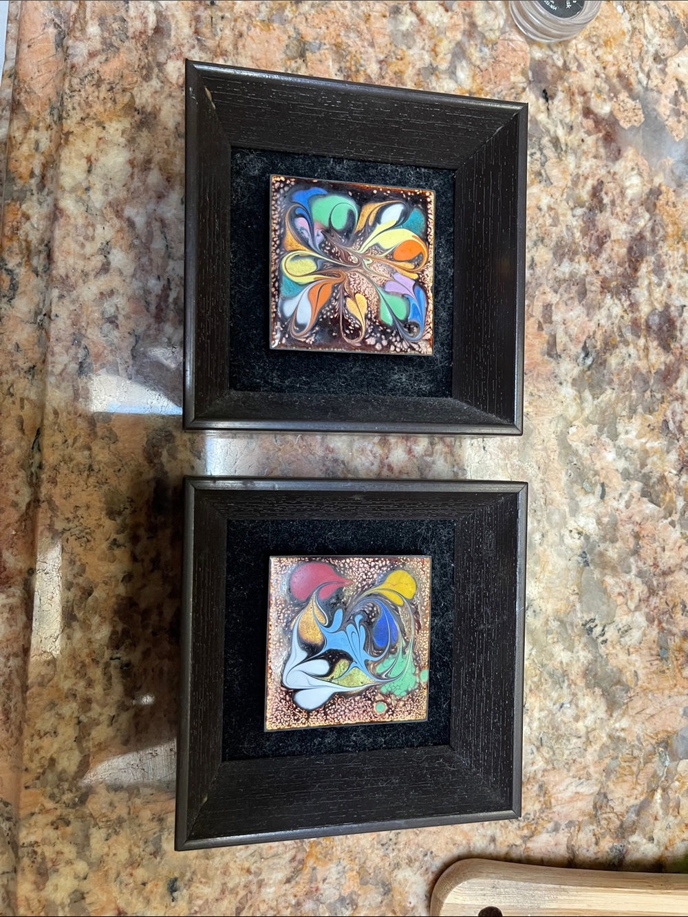 Set of 2 handmade miniature Colorful Abstract Tile Art in Black Frames
